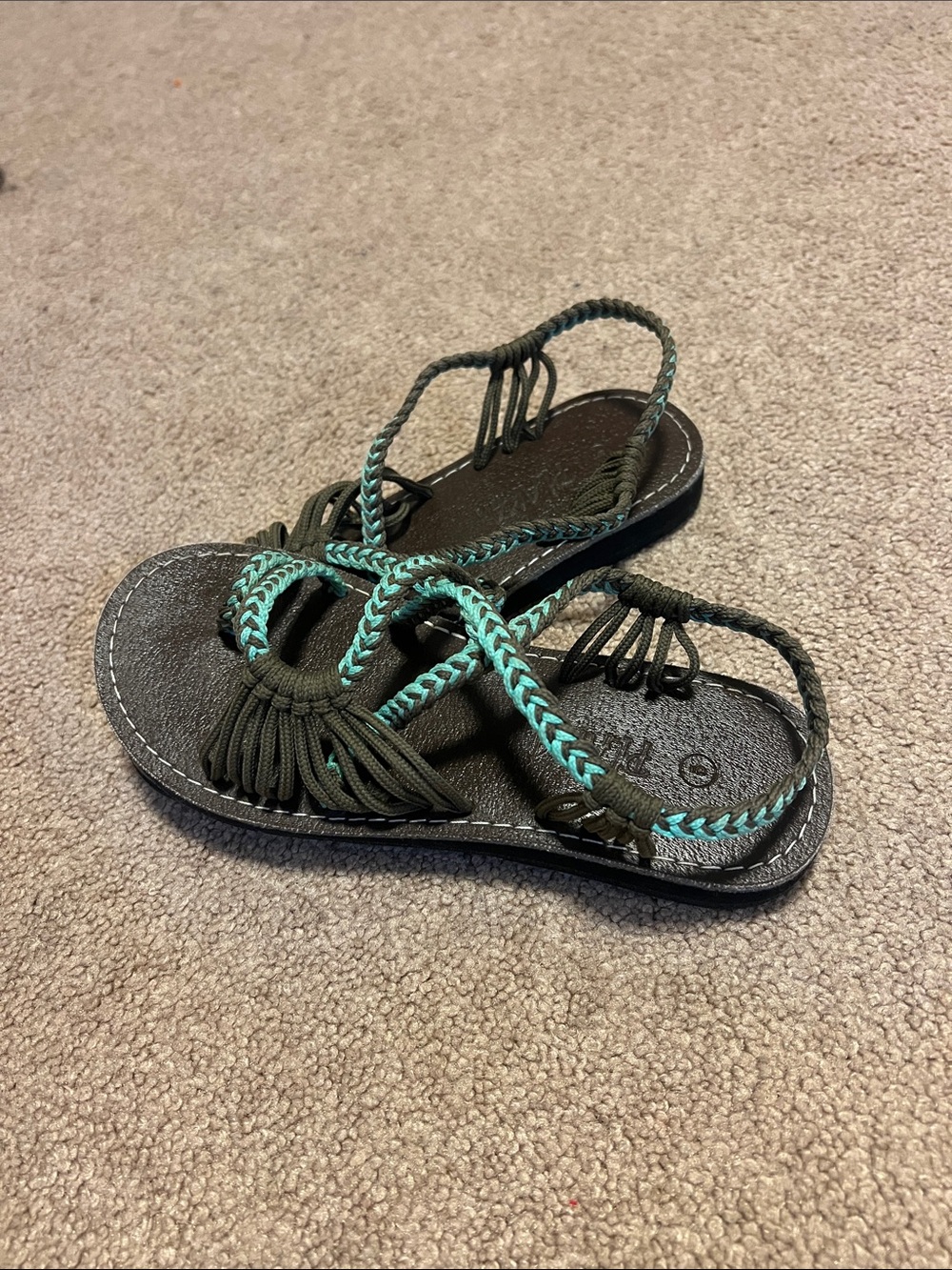 Braided Olive and Teal Women’s Sandals — Casual Slip-On Style